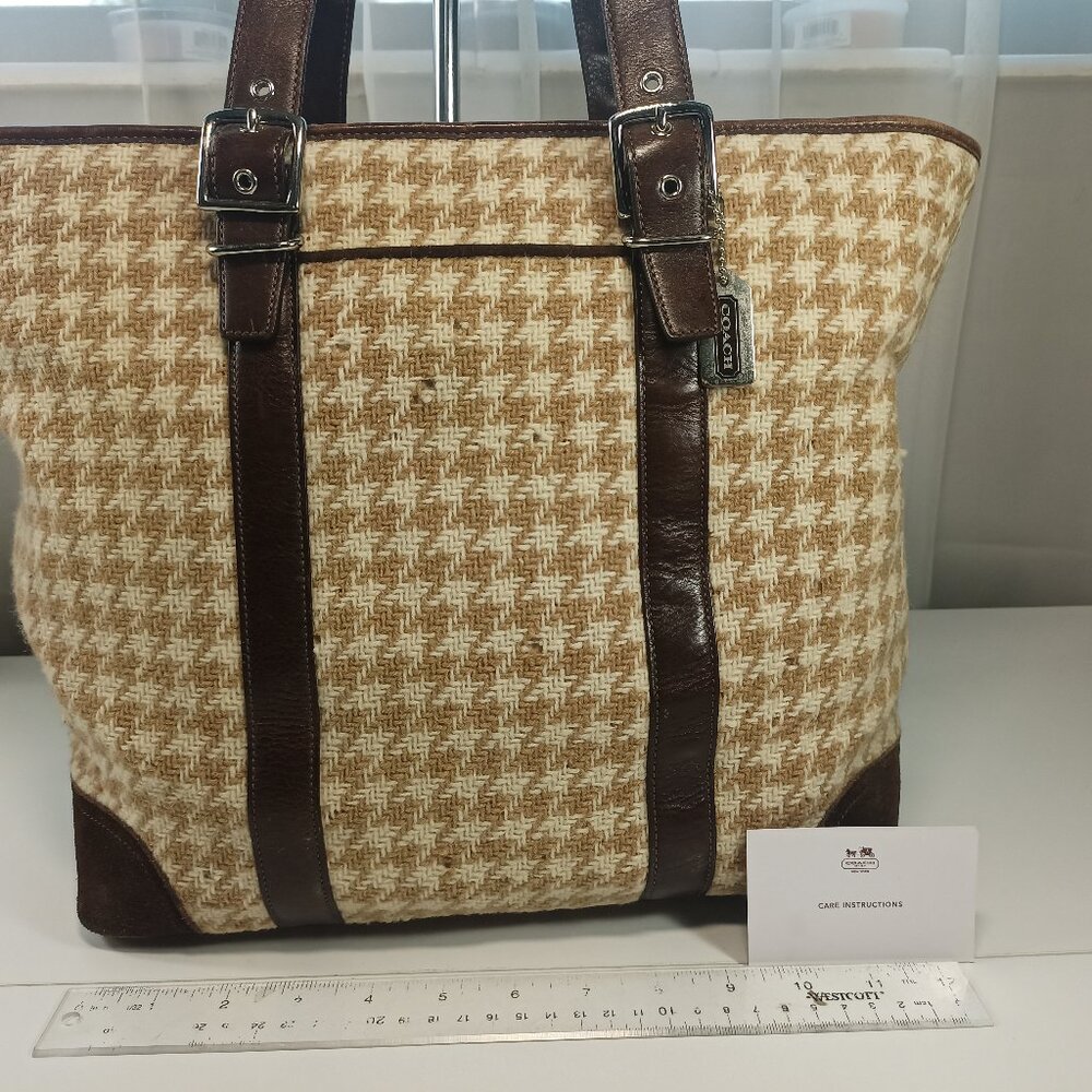 Coach New York Hounds Tooth Large Brown Beige Purse